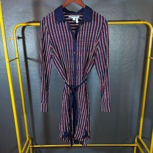 Draper James blue and Red Long Sleeve Wrap Shirt Dress